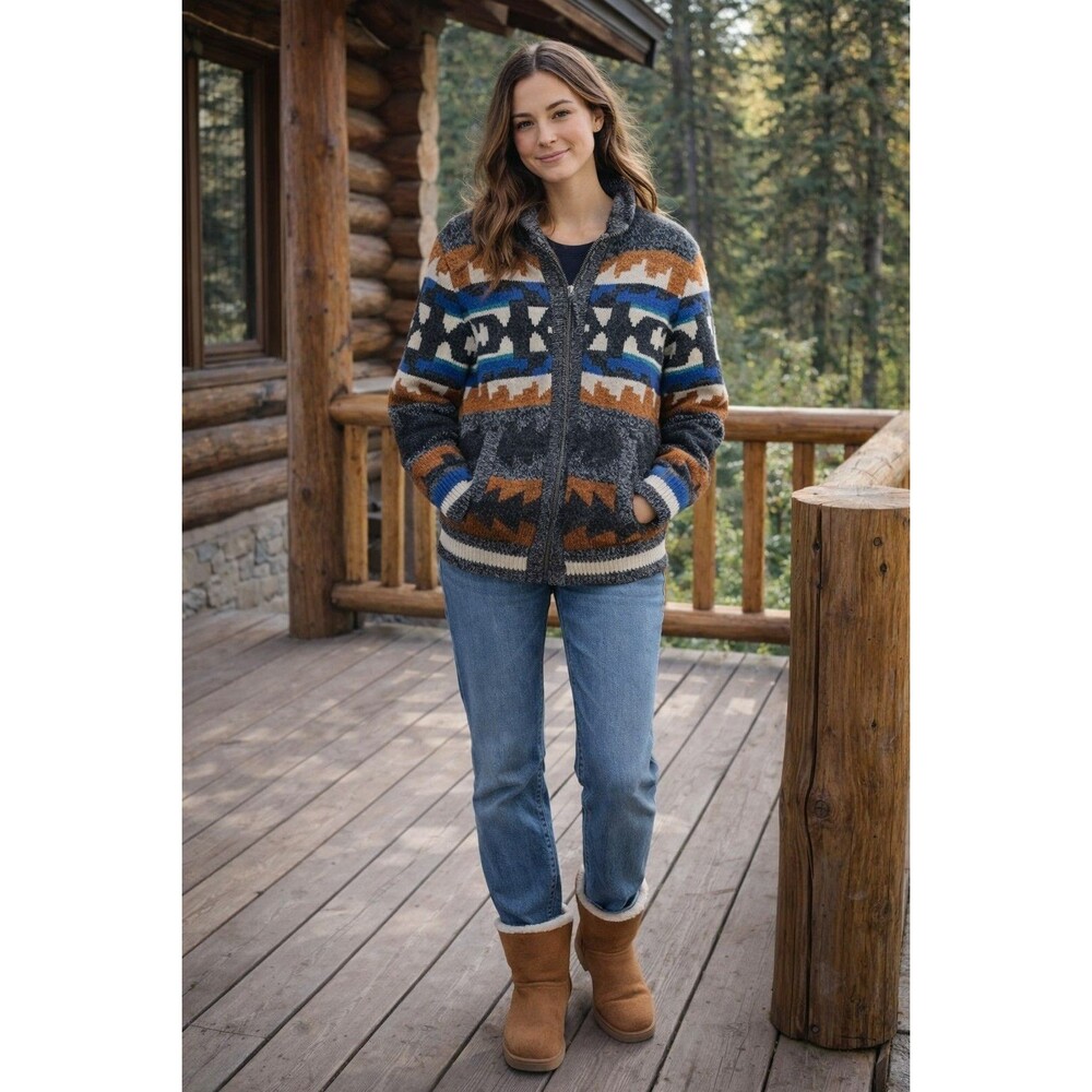 American Eagle Women’s Wool Blend Aztec Southwest Zip Knit Sweater Jacket S/P...